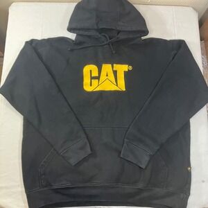 Caterpillar CAT Mens XL Black Embroidered Logo Pullover Hoodie Workwear